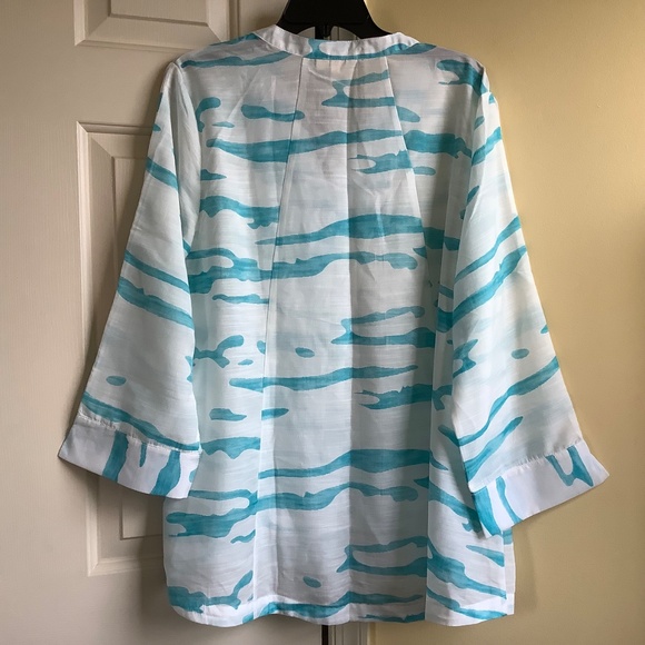 Truth + Style Woven Jacquard A-Line Jacket Topper White Aqua SZ L - Picture 9 of 16